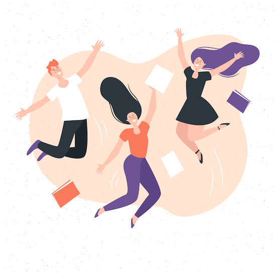 Happy students jumping