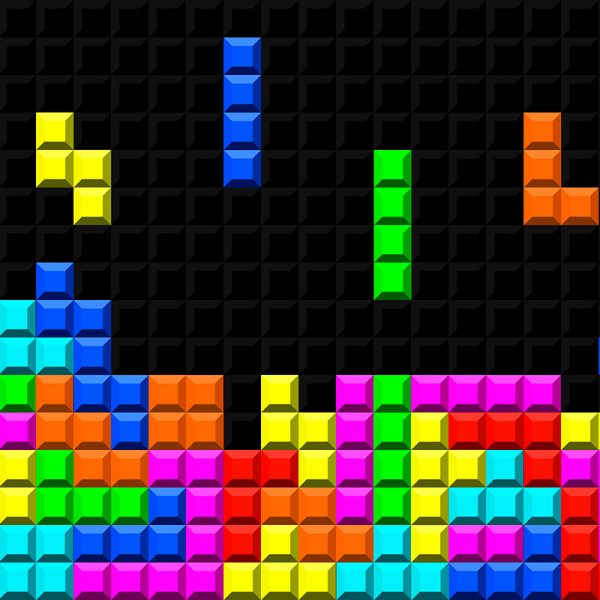 Tetris gameboard colourful pieces dropping