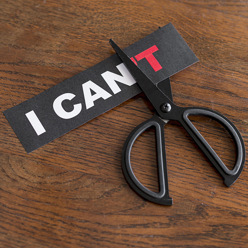 Top View I Can't Message Card Being Cut With Scissors