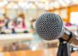 Black microphone in conference room