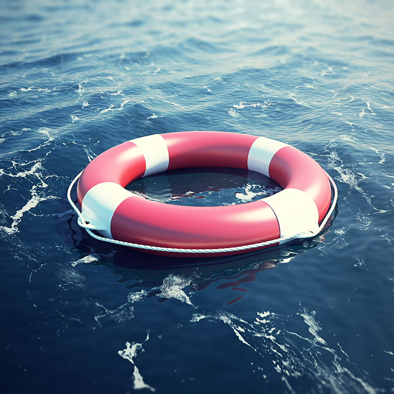 Lifebuoy in the sea, the ocean with focus effect, 3d illustration