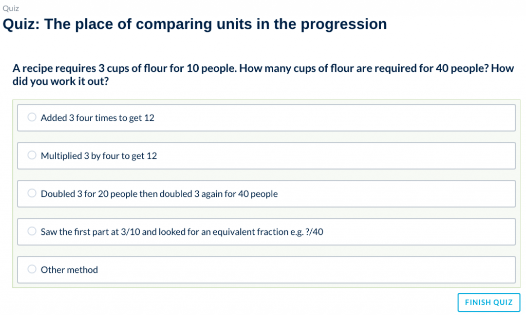 iamage 8 numeracy unpacked image of a quiz question about cups of flour required for a recipe.