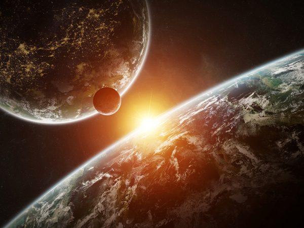 may the forth sso image Distant planet system in space with exoplanets 3D rendering