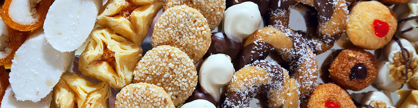 Different fancy cakes on banquet table