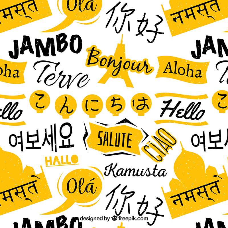 Hand drawn pattern with hello in different languages