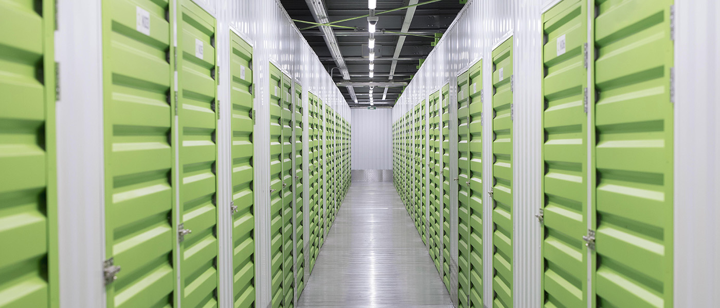 Rows of storage units in a logistic centre