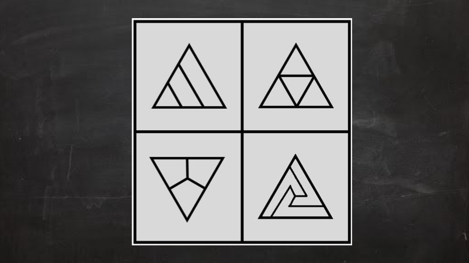 image-two-different-by-design image shoing four different images of triangles for a which one doesn't belong chat