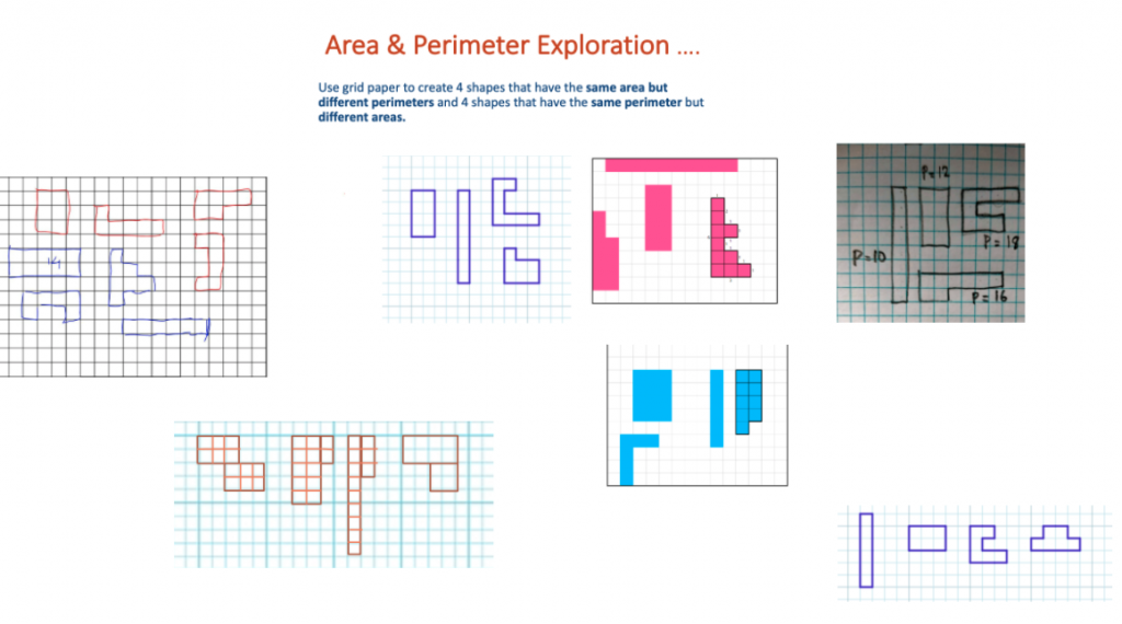 image-four-check-in examples of students exploring area and perimeter on a jamboard