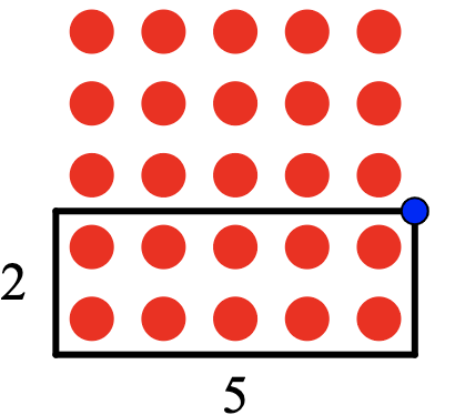 image-four-arrays array of dots in 5 rows of 5 arrangement with 2 rows of 5 highlighted