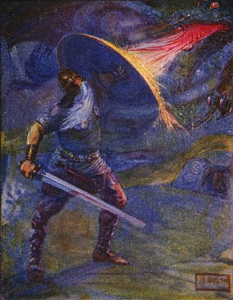 Skelton JR (1908), Beowulf fighting the dragon