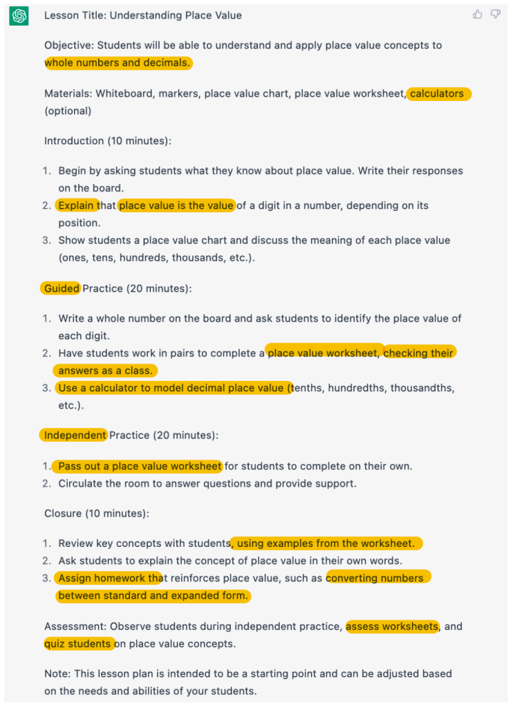 AI-image-2-bad image of lesson plan with bad points highlighted