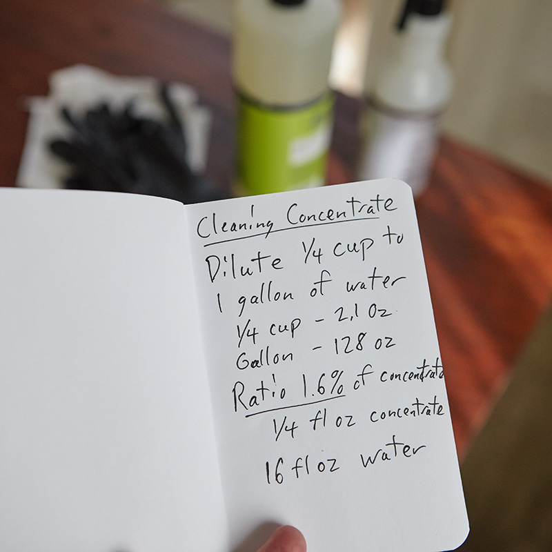 Selective focus shot of a hand holding cleaning concentrate handwritten recipe A selective focus shot of a hand holding cleaning concentrate handwritten recipe